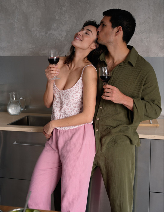 Set: Straight-Leg Pants and Top in Muslin | Pink Mix