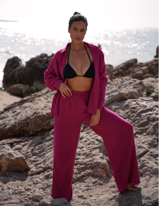 Cherrycolor Muslin Palazzo Pants