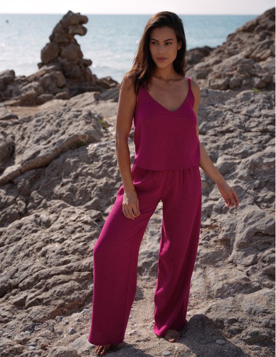 Cherrycolor Muslin Palazzo Pants