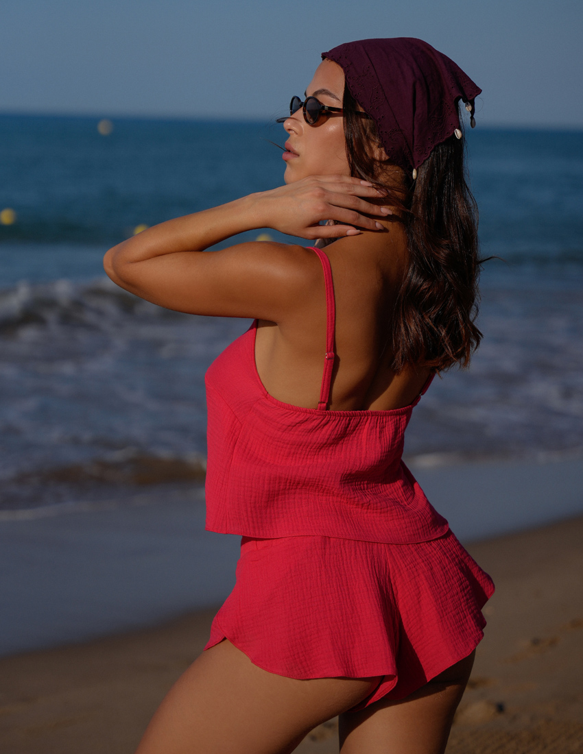 Pajama set with top and BUTTERFLY-CUT SHORTS Сoral