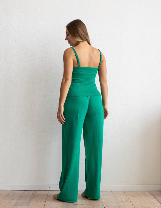 Set: Top and Flared Pants Openwork Knitwear in Emerald