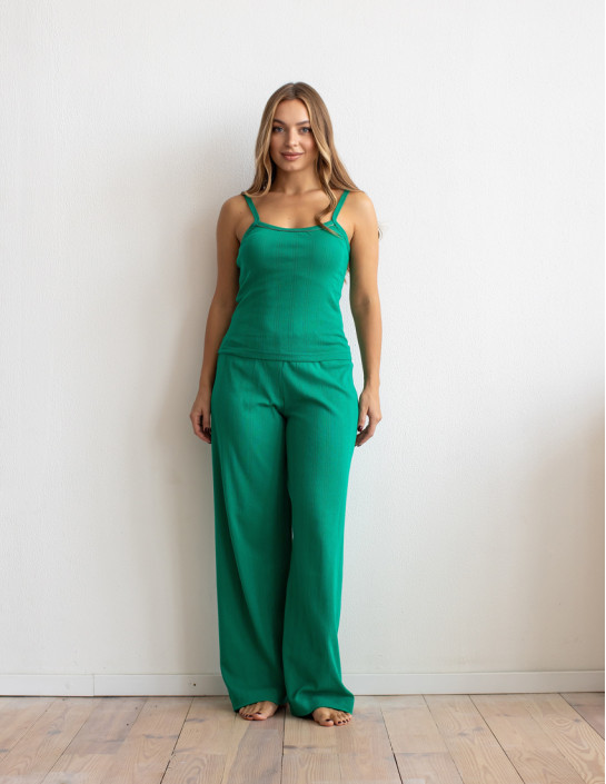 Set: Top and Flared Pants Openwork Knitwear in Emerald