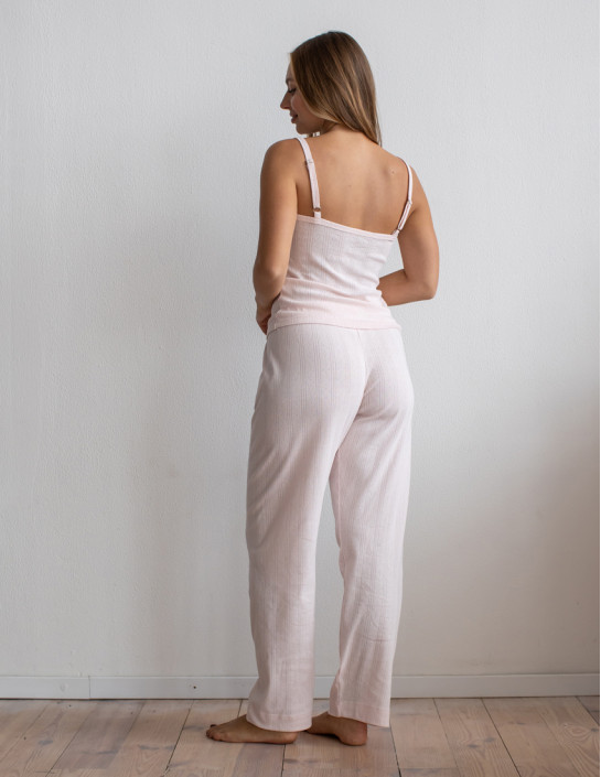 Set with a tank top and straight pants made of delicate lace knit in Powdercolor
