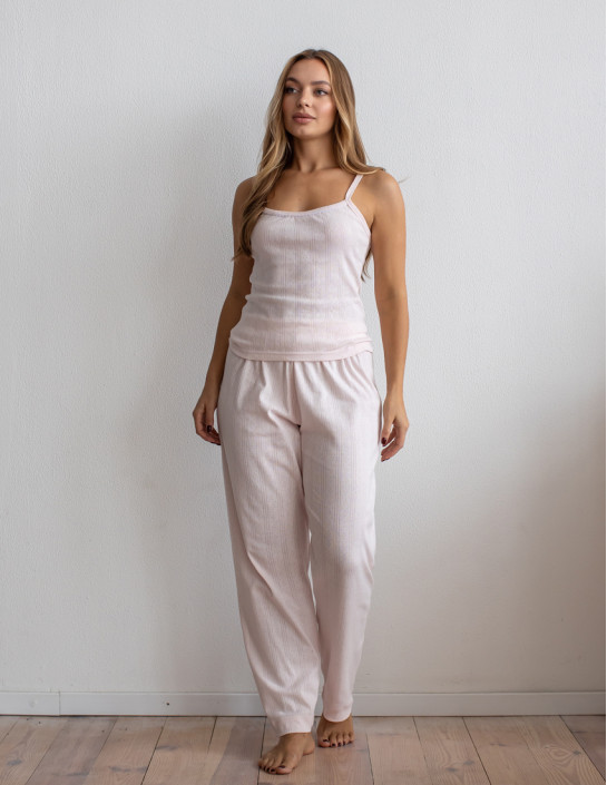 Set with a tank top and straight pants made of delicate lace knit in Powdercolor