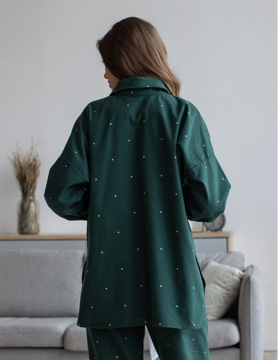 Mid-length flannel shirt in dark green