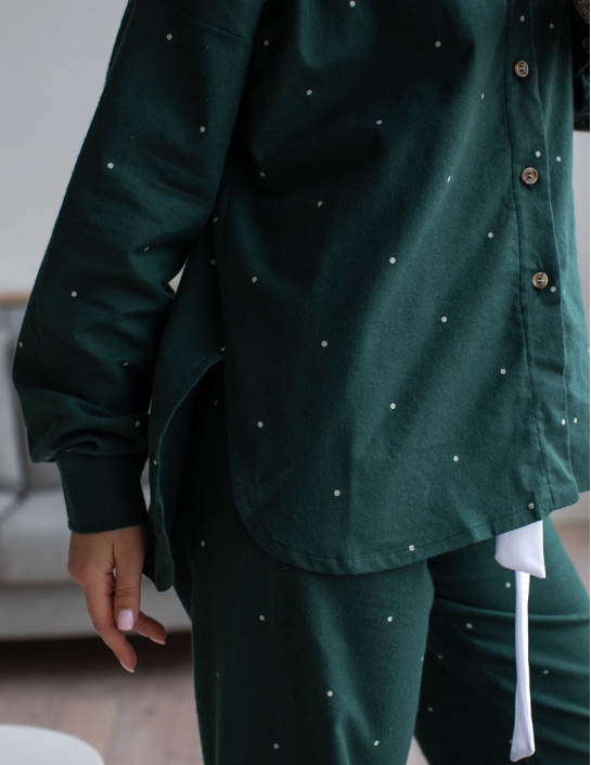 Mid-length flannel shirt in dark green