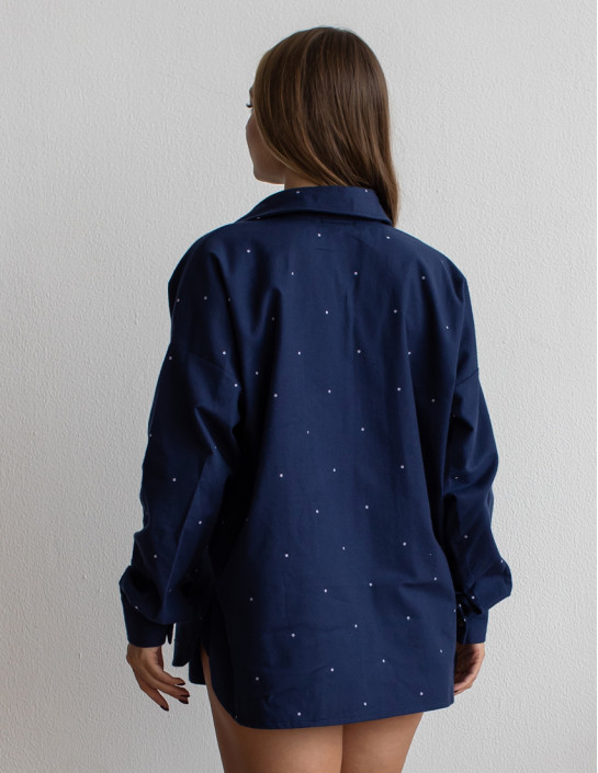 Mid-length flannel shirt in dark blue