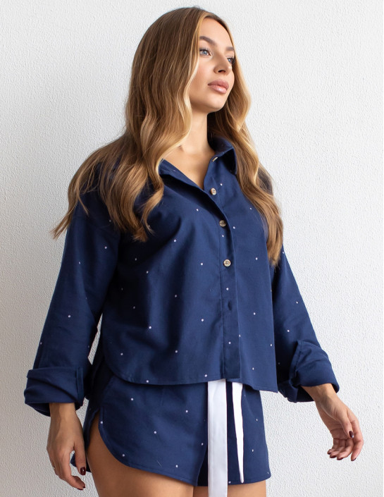 Set: Cropped Flannel Shirt and Shorts in darkblue