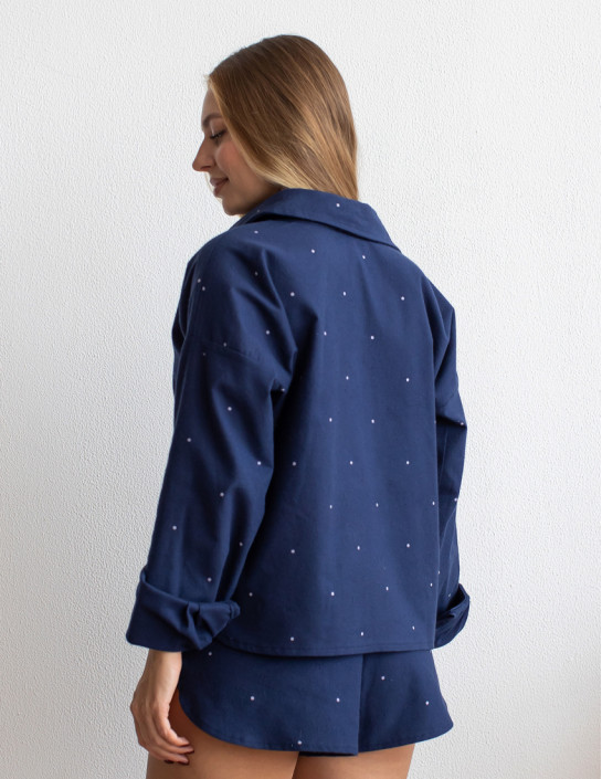 Set: Cropped Flannel Shirt and Shorts in darkblue