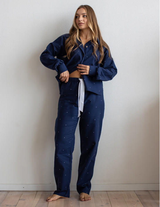 Set: Cropped Flannel Shirt and Pants in Darkblue