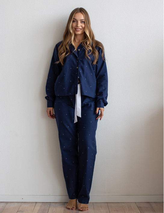 Set: Cropped Flannel Shirt and Pants in Darkblue