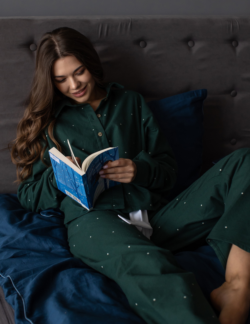 Set: Cropped Flannel Shirt and Pants in Darkgreen