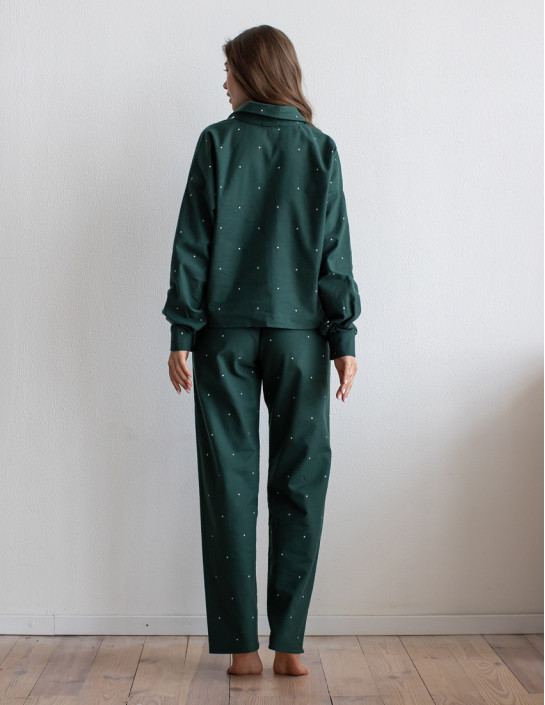 Set: Cropped Flannel Shirt and Pants in Darkgreen