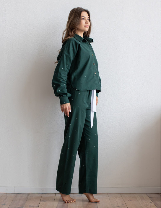 Set: Cropped Flannel Shirt and Pants in Darkgreen