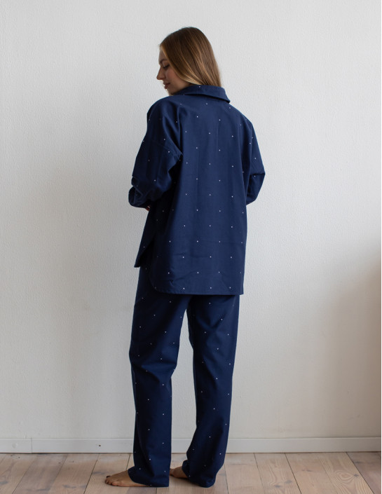 Flannel set with long shirt and pants, dark blue