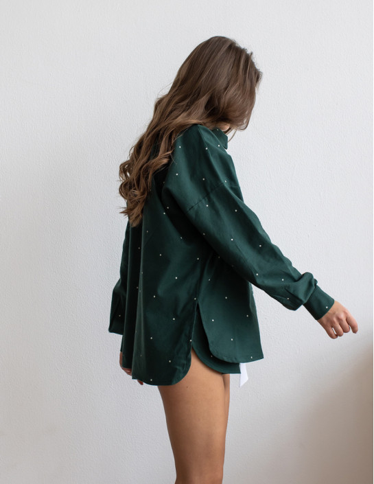 Flannel set with long shirt and shorts, dark green