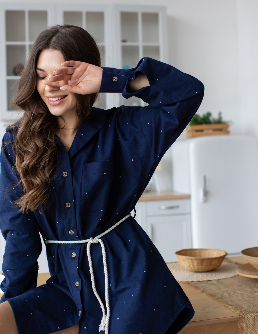 Flannel shirt dress, dark blue
