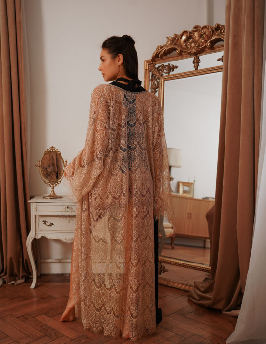 Beige Guipure Lace Kimono Long Sleeve