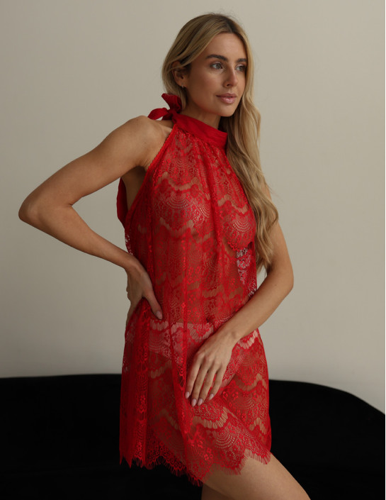 Slip guipure dress / Red