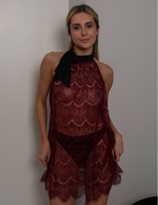 Slip guipure dress / Burgundy