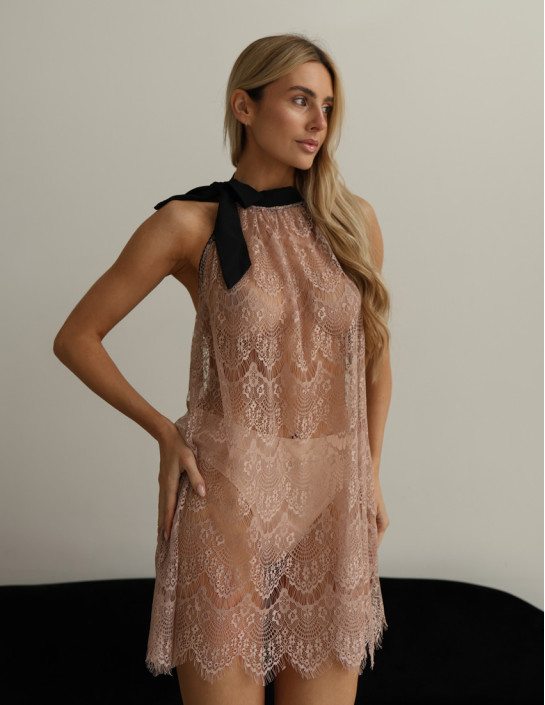 Slip guipure dress / Beige