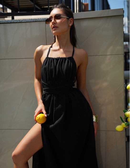 Muslin maxi dress; black