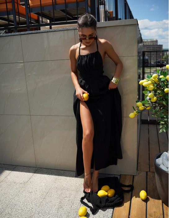 Muslin maxi dress; black