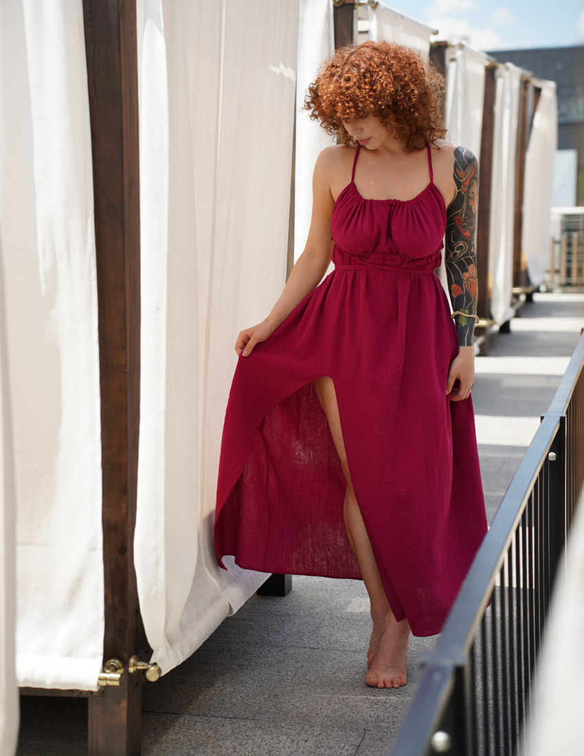 Muslin maxi dress; cherry