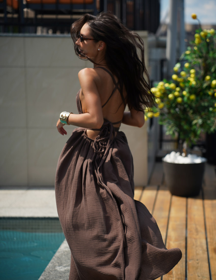 Muslin maxi dress; choсolate