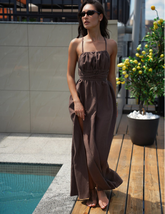 Muslin maxi dress; choсolate