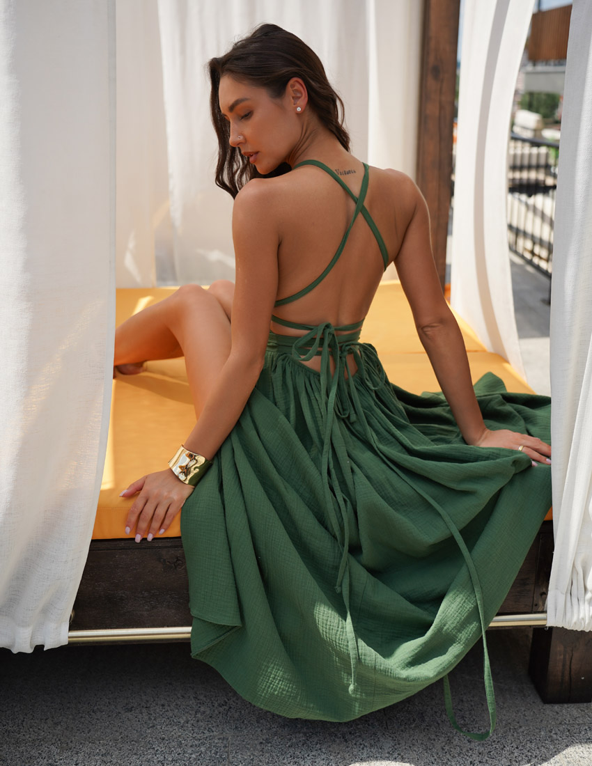 Muslin maxi dress; green