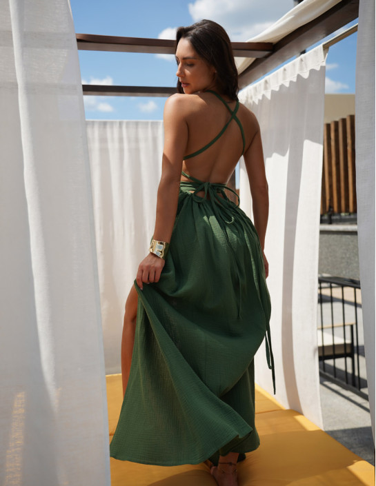 Muslin maxi dress; green