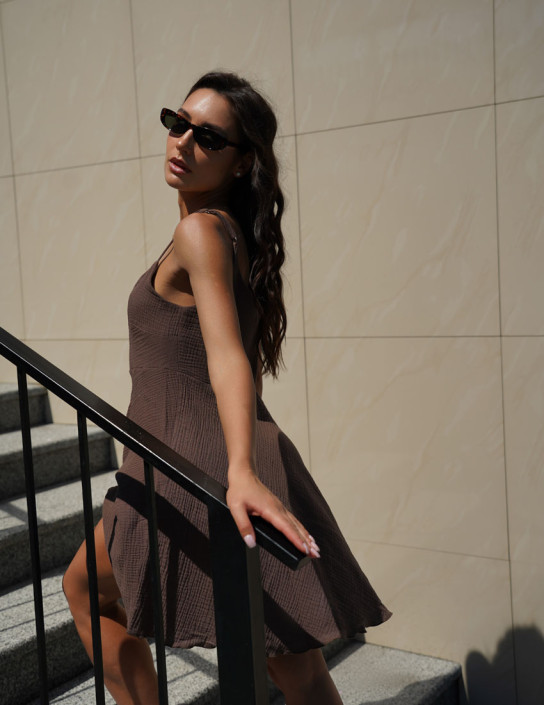 Muslin Sundress with Buttons in Chocolate