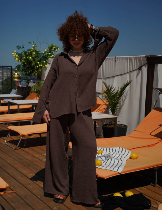 Chocolate color Muslin Shirt with Slits