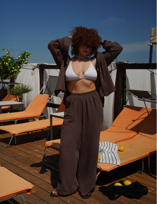 Set: Palazzo Pants & Shirt with Slits | Chocolate