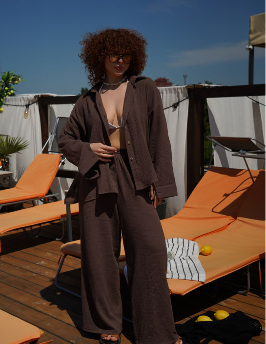 Set: Palazzo Pants & Shirt with Slits | Chocolate